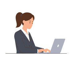 working at her desk at home. She has a lot of work. working with laptop at her work desk and testing ui and ux. Vector illustration of student studying at home.