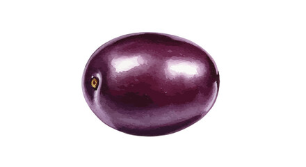 A Single Vibrant Plum Is Rendered In Watercolor Showcasing Its Rich Purple Hue And Glossy Surface Highlighting Artistic Textures And Botanical Illustration