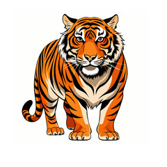 A vibrant vector illustration of a majestic tiger, a striped wild feline predator, isolated on a clean white background