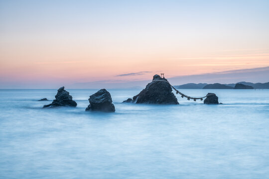 Meoto iwa rocks at dawn, Futami, Mie Prefecture, Japan