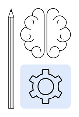 Pencil stands for creativity, brain symbolizes thinking, gear represents problem-solving. Ideal for education, innovation, productivity, brainstorming, planning, strategy simple landing page