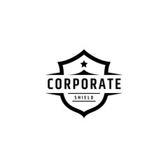 shield frame logo with corporate lettering in flat design style