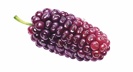 Detailed Watercolor Illustration Of A Plump Ripe Mulberry Showcases The Fruits Texture And Color Gradations Evoking A Sense Of Natural Beauty And Freshness