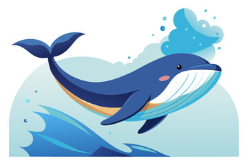 Obraz premium Cute Blue Whale Splashing Water Cartoon