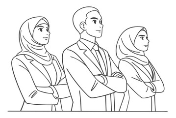 Team of Young Muslim Professionals Vector Outline