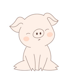 Cute Cartoon Pig Character Icon. Positive Kawaii Outline Piggy Farm Animal. Piglet Small Mascot Funny Positive Childish baby Shower or Birthday Party Decoration Illustration.