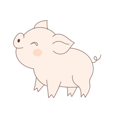 Cute Cartoon Pig Character Icon. Positive Kawaii Outline Piggy Farm Animal. Piglet Small Mascot Funny Positive Childish baby Shower or Birthday Party Decoration Illustration.