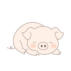 Cute Cartoon Pig Character Icon. Positive Kawaii Outline Piggy Farm Animal. Piglet Small Mascot Funny Positive Childish baby Shower or Birthday Party Decoration Illustration.