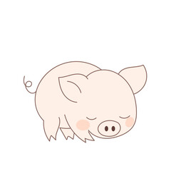 Cute Cartoon Pig Character Icon. Positive Kawaii Outline Piggy Farm Animal. Piglet Small Mascot Funny Positive Childish baby Shower or Birthday Party Decoration Illustration.