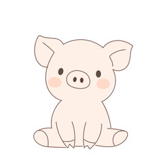 Cute Cartoon Pig Character Icon. Positive Kawaii Outline Piggy Farm Animal. Piglet Small Mascot Funny Positive Childish baby Shower or Birthday Party Decoration Illustration.