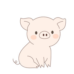 Cute Cartoon Pig Character Icon. Positive Kawaii Outline Piggy Farm Animal. Piglet Small Mascot Funny Positive Childish baby Shower or Birthday Party Decoration Illustration.