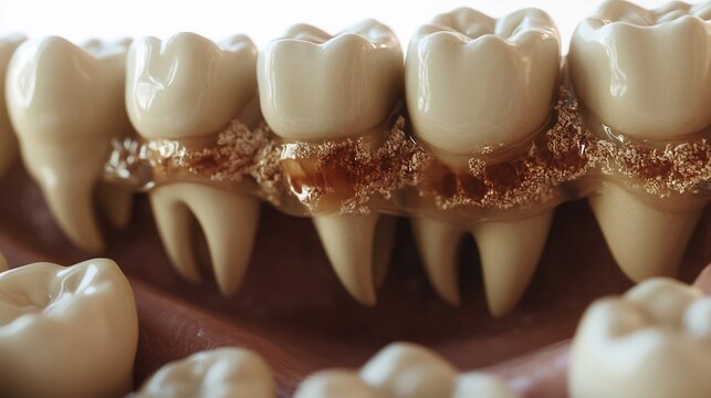 3d rendered visualization of nicotine buildup on teeth and gums educational concept cross section detail medical infographic style