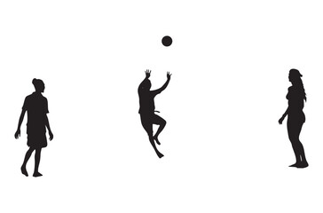 Three Young Women Playing Volleyball Silhouette on White Background