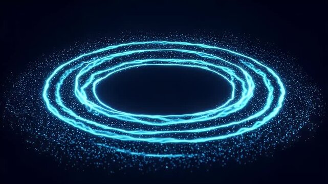 Abstract Dark Background with Glowing Blue Circular Rings and Sparkles Animated Presentation Backdrop or Creative Digital Design Resource for Adobe Stock Photo
