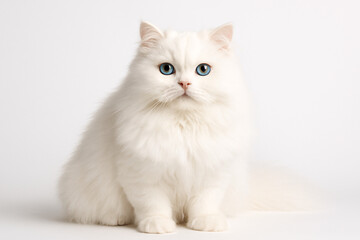 White Longhair Cat with Blue Eyes