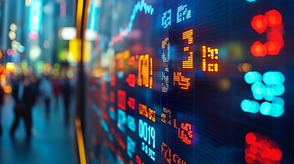 Fototapeta premium Digital Stock Market Display with City Lights