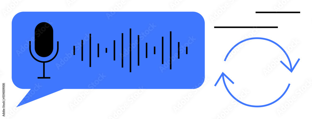 Poster microphone icon with sound waves inside speech bubble alongside circular arrows suggesting process r