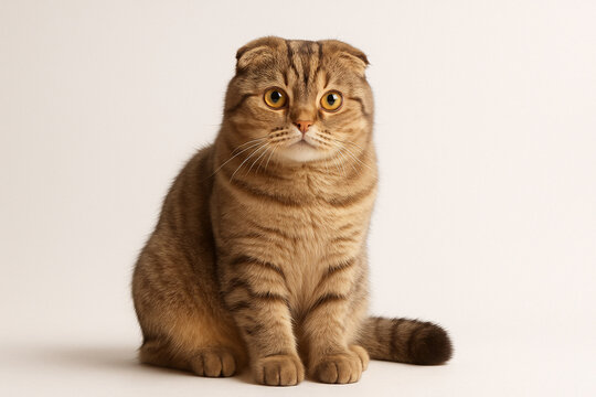 Scottish Fold Cat Sitting on White Background