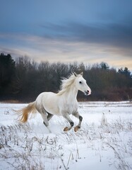White Horse Galloping Snowy