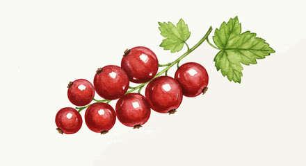 Watercolor Illustration Showcases A Cluster Of Vibrant Red Currants With Fresh Green Leaves Capturing The Fruits Natural Beauty And Delicate Texture