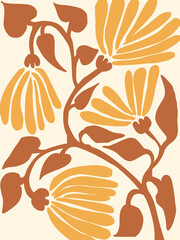 Abstract floral pattern with warm tones, ideal for boho prints, wall art, and modern textile designs