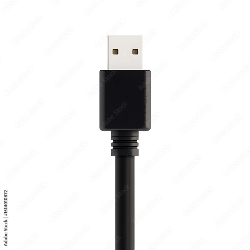 Poster usb connector: black cable with a white universal serial bus connection on a solid black background.