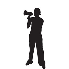 Silhouette of Person Using Megaphone for Announcement or Protest