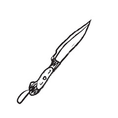 Foldable knife as a tourism equipment item in black brush stroke texture isolated on white. Hand drawn vector sketch illustration in vintage charcoal ink. Travel, vacation, camping accessory.