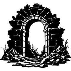 Black and White Stone Archway: Rustic Entrance Art