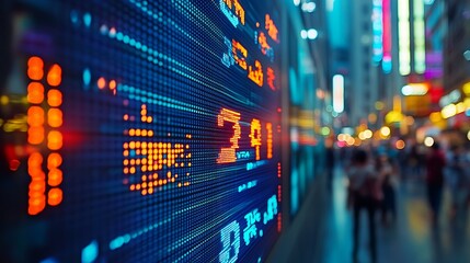 Fototapeta premium Digital Stock Market Display with City Lights