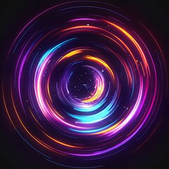 Obraz premium Abstract Glowing Swirls Neon Circular Light Trails, Cosmic Energy Vortex, Psychedelic Art