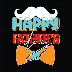 Happy Father's Day Typography Design with Mustache and Bow Tie on Black Background