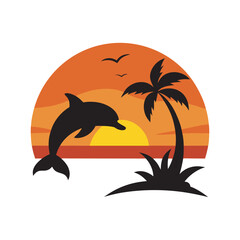 Dolphins Jumping Sunset Ocean Silhouette