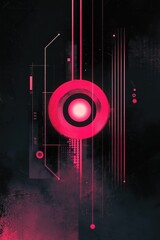 Futuristic digital abstract art in neon pink and black with geometric and circuit-inspired elements. For tech, AI, sci-fi, cyberpunk, innovation, and modern design themes with high-tech aesthetic