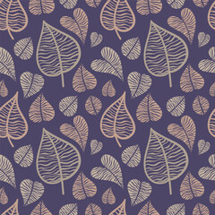 Magic leaves, doodles in the style of flowers, foliage, flower seamless pattern beautiful pastel wallpaper.
