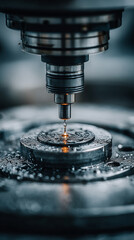 Chemical Vapor Deposition (CVD) machine in a high-tech lab with white gold and silver tones. Symbolizes precision, advanced manufacturing, nanotechnology, material science, and technological innovatio