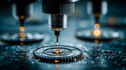 Chemical Vapor Deposition (CVD) machine in a high-tech lab with white gold and silver tones. Symbolizes precision, advanced manufacturing, nanotechnology, material science, and technological innovatio