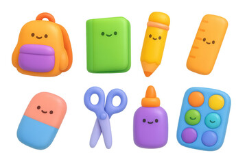 School supplies 3d icons set &ndash; educational, learning, stationery graphics