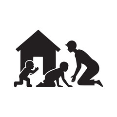 Fototapeta premium Father And Kids Playing Silhouette