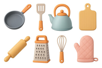 3d kitchen essentials icons set – simple cooking and culinary tools collection