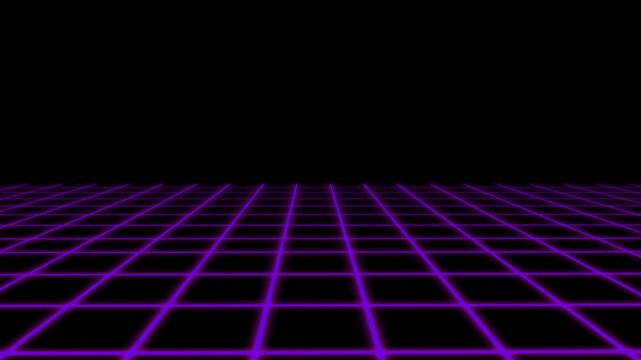 Continuous motion of glowing lines in perspective. Transparent background.