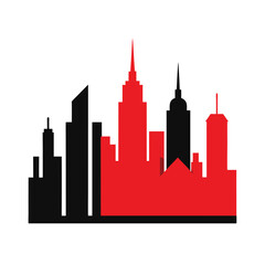 Obraz premium Modern cityscape red and black skyline illustration