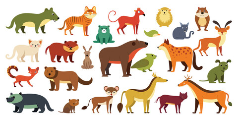 , Fantasy Forest Animal Icons Bundle, Whimsical Animal Silhouettes Clip Pack, Happy Woodland Creatures for Nursery, Funny Furry Animals in Flat Vector Style, Kids Animal Characters with Expressions, S