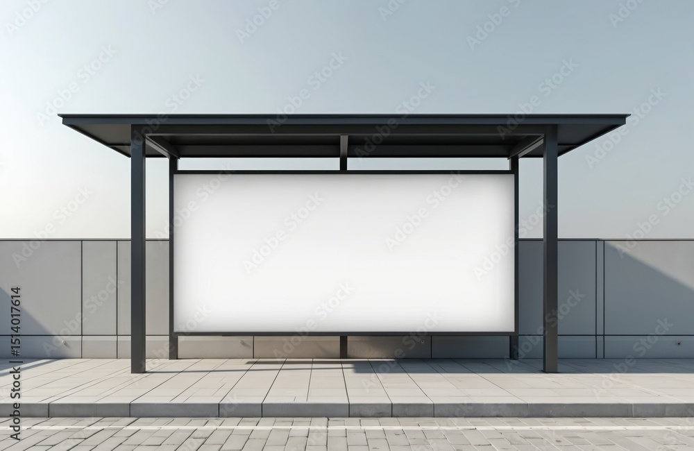Poster blank white billboard bus stop shelter mockup. front view with empty advertising display screen. emp