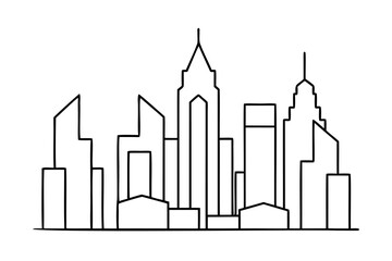 Simple line art cityscape skyline modern urban buildings