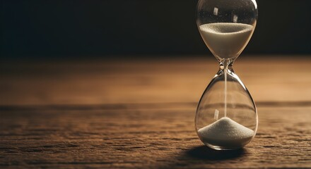 Arena corriendo a través de los bulbos de un reloj de arena midiendo el tiempo que pasa en una cuenta regresiva hacia una fecha límite con espacio de copia.