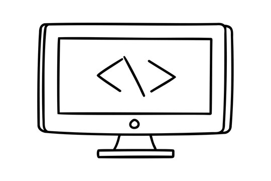 Computer screen displaying code brackets programming software development