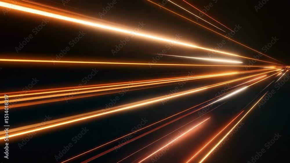 Poster abstract light trails in the form of orange and gold stripes, creating the effect of speed and movem