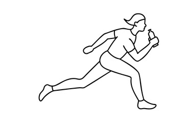 Fototapeta premium Woman running and drinking water from bottle line art illustration