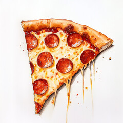 Watercolor Paint a mouthwatering slice of pepperoni pizza with gooey cheese and crispy crust